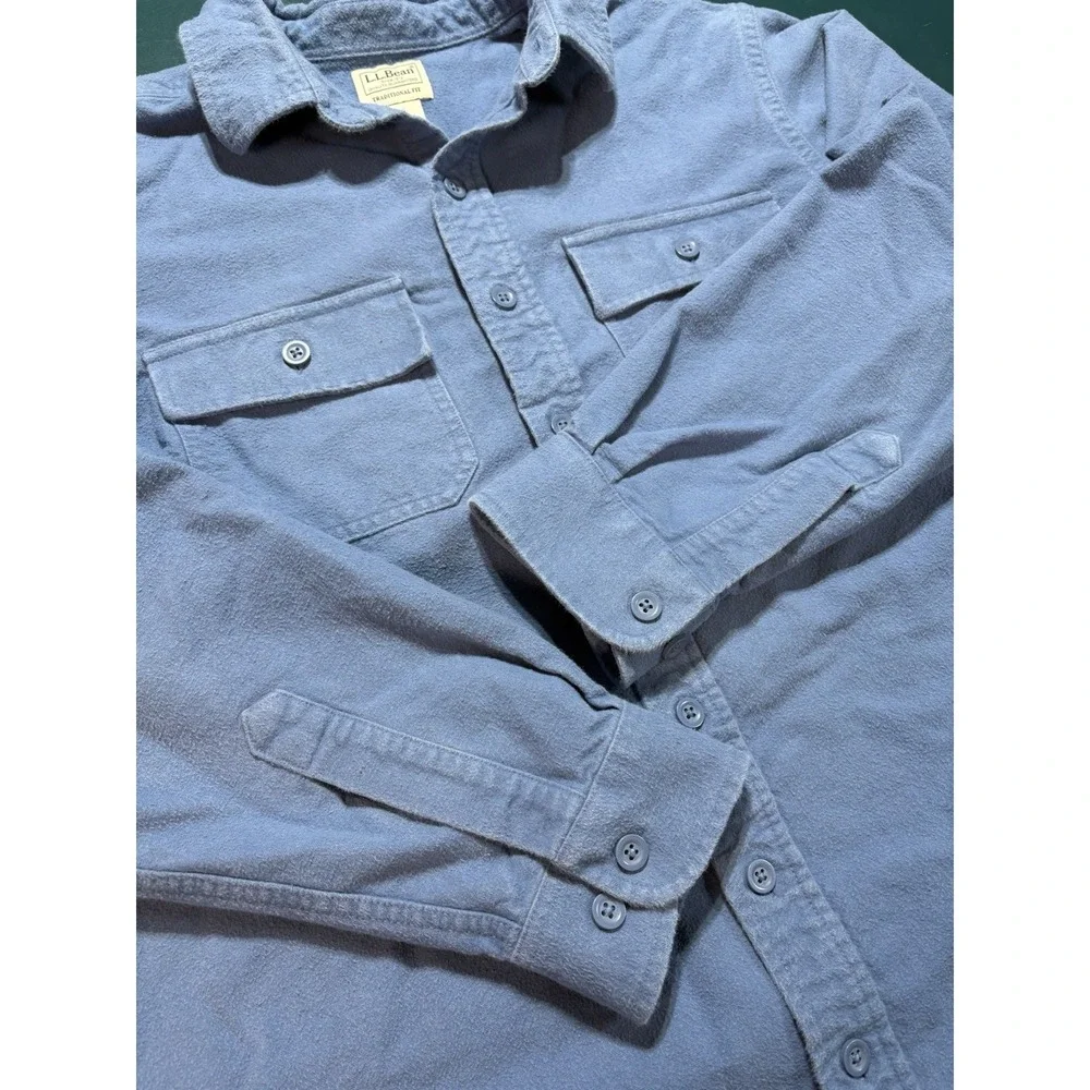Vintage LL Bean Chamois Cloth Shirt Men's Large Tall Light Blue Heavy Cotton